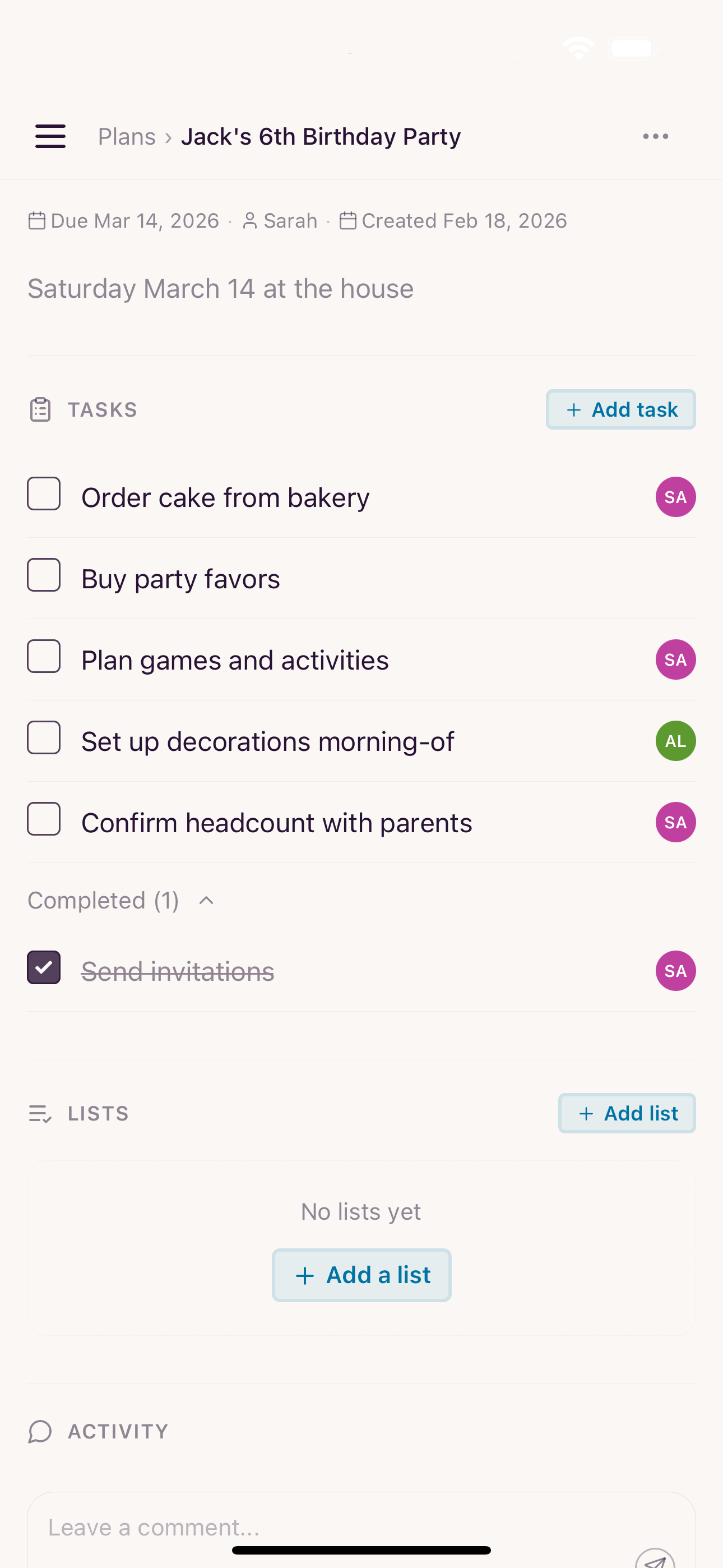 Screenshots of the Tera plans view